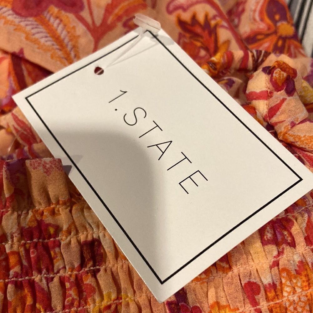 1. State Orange Floral Long Sleeve Dress Smocked Waist Medium NWT - Picture 6 of 12